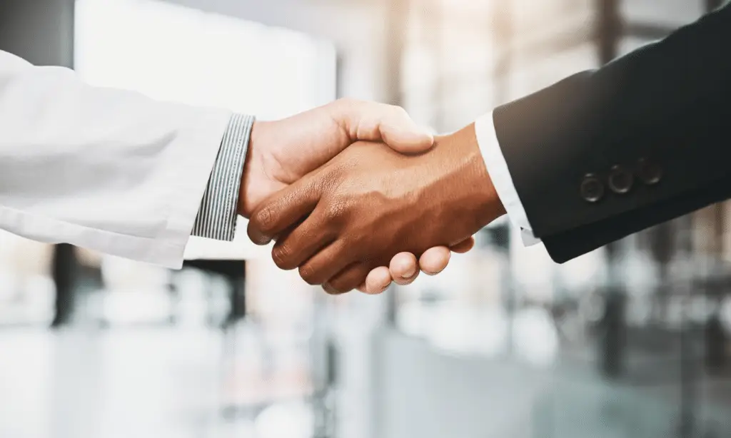 investor und doctor, händedrucken